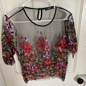 Embroidered Sheer Top - Multicolor
